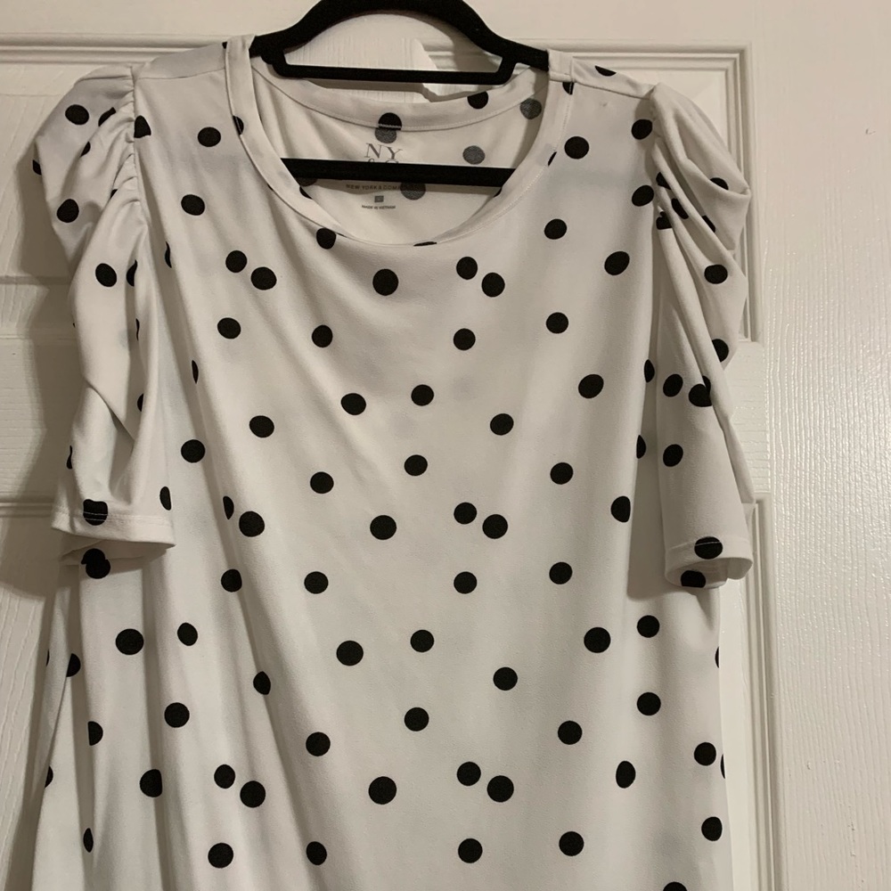 White and black polk-a-dot top